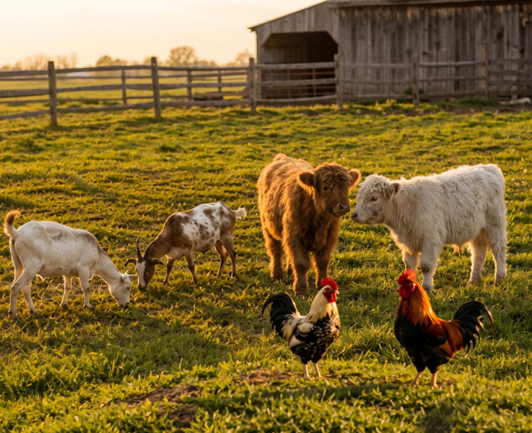 Rescued animals together at sunset