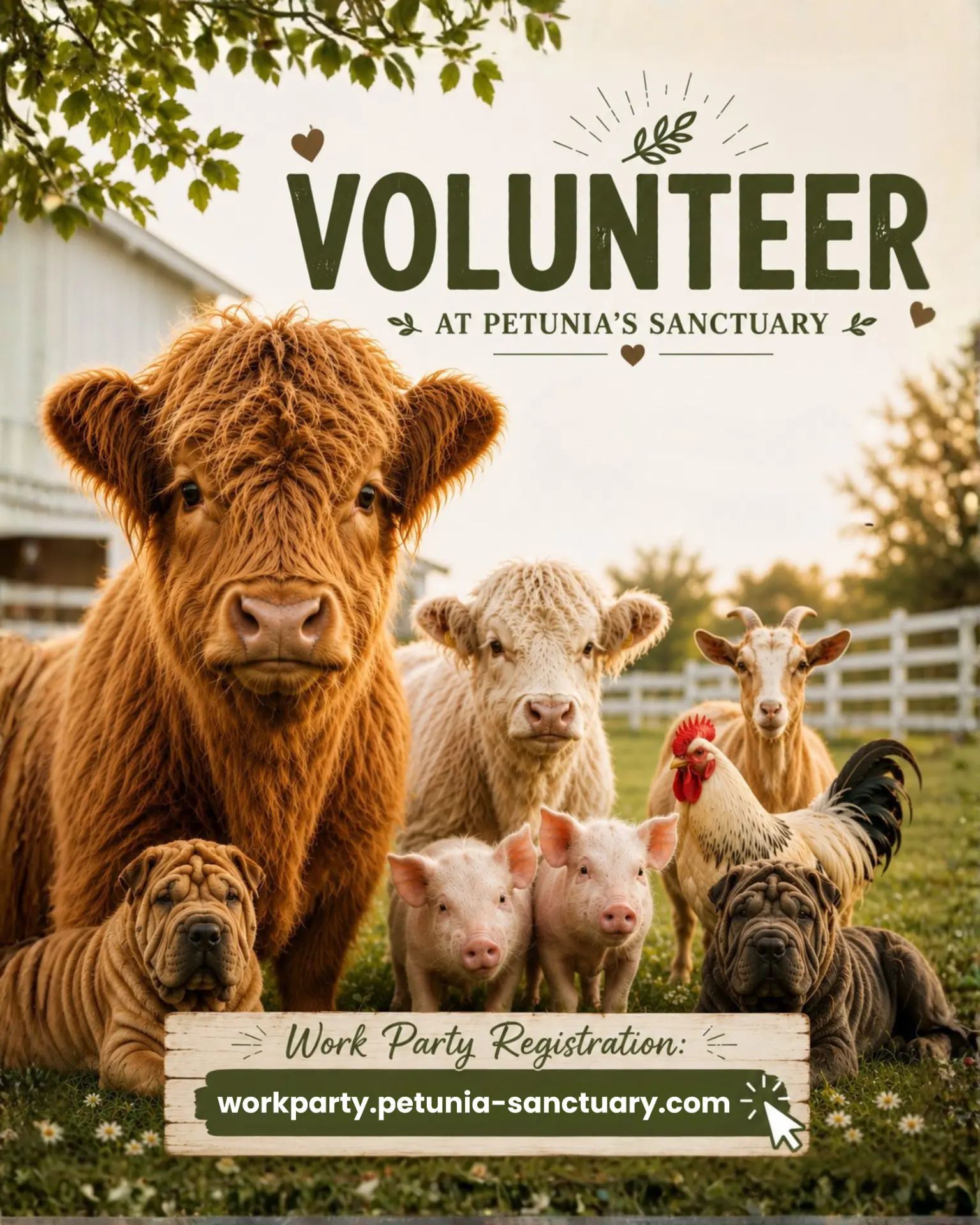 Rescued animals at Petunia's Sanctuary Work Party