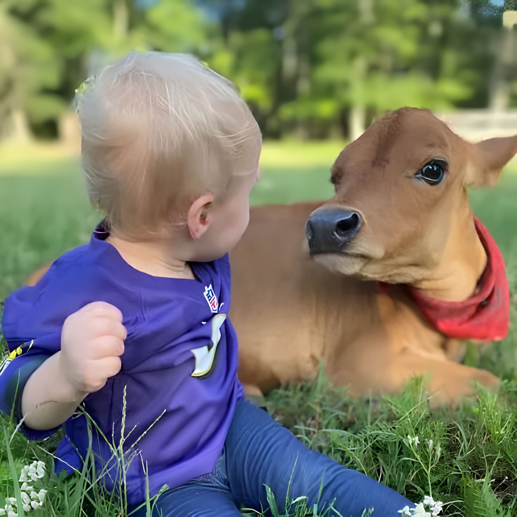 Child meeting a rescued calf