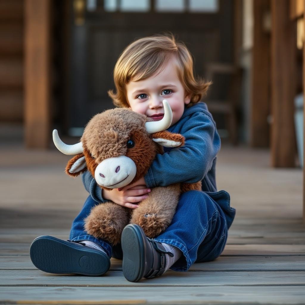 Child hugging the Petunia plush