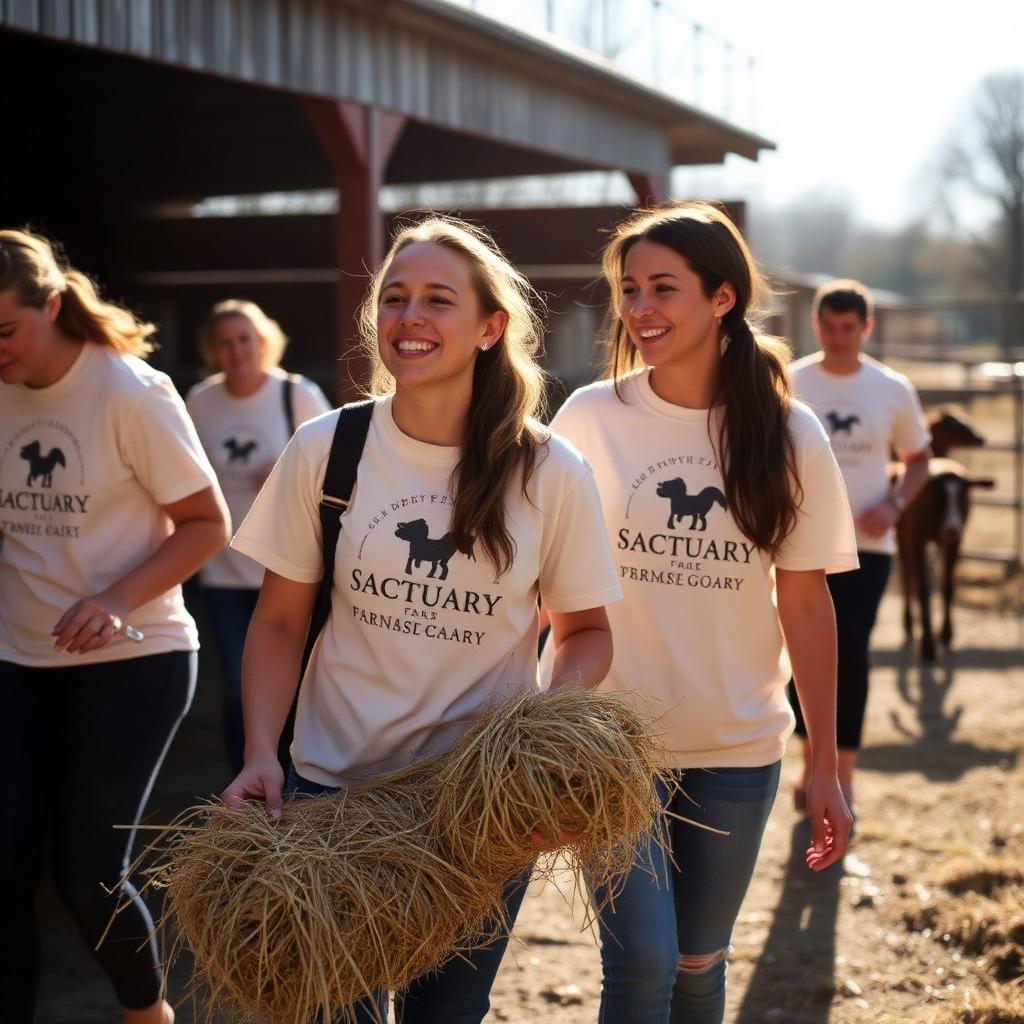 Volunteers in sanctuary t-shirts